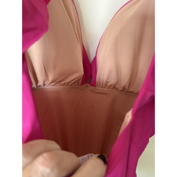 NWT J Crew Ruched Ruffle Plunged One Piece Swimsuit Womens 12 Pink Fuschia SEXY - Picture 8 of 10